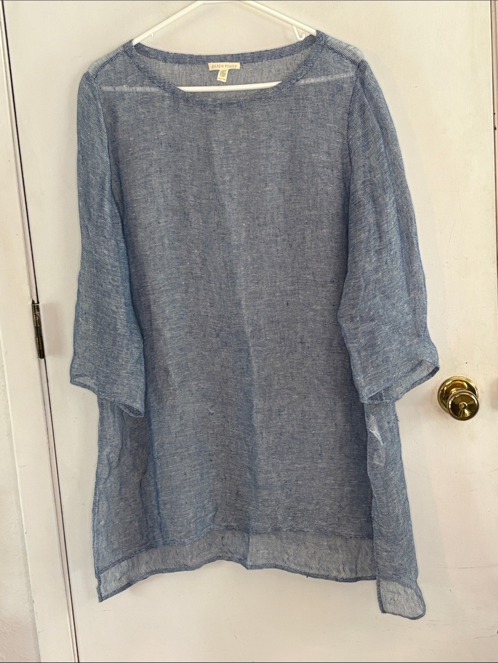 Eileen Fisher blue crewneck linen sheer lightweight sweater Size XL